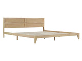 King Size Solid Wood Bed with Rattan Headboard, Rubber Wood Bed with Central Support Beams and W504P444380