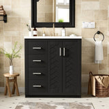 ZNTS 30'' Bathroom with Ceramic Sink Combo,Solid Wood Frame Bathroom Storage Cabinet, Freestanding N710P191970B