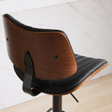 Walnut Bentwood Bar Stools Mid Century Modern Adjustable Counter Height Black Leather Upholstered W1143P173514