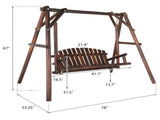 6.5ft Hardwood Patio Garden Outdoor Porch Swing with Stand, Rustic Loveseat Swing Chair for 2 71075551