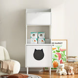 ZNTS Litter Box Enclosure with Shelves and Doors White Wooden Hidden Cat Litter Box Furniture Industrial W1687P170695