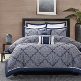 8 Piece Jacquard Comforter Set Navy Queen B03596803