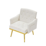 ZNTS cream white velvet armchair with metal legs W58852198