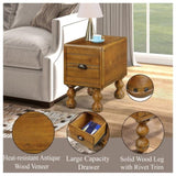 Solid Wood End Table, Rectangle 23.6 inch Narrow Side Table with Drawer, Vintage Bedside Table W1202P176736