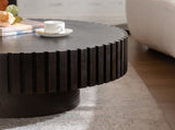 Round Coffee Table Handcrafted Relief Sturdy Pedestal Wooden Olive-Shaped Tea Table for Living Room W3081P255062