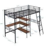 ZNTS Twin Size Metal Loft Bed and Built-in Desk and Shelves,Black WF288853AAB