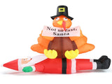 4.9 FT Lighted Christmas Inflatable Decoration, Inflatable Turkey Sitting on Santa Claus, Funny Blow 00028271