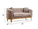 Vanessa Modern Style Button Tufted Sofa Made of Wood and Gold Coated Metal Legs in Taupe Color 698781110416