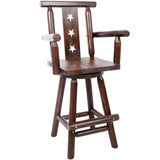 Rustic Bar Stool - Fir Wood Construction, Chair withDecorative Star Backrest, Footrest,Wide Armrest, W465P221179