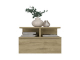 Floating Nightstand 12"H, Wall Mounted with Single Drawer and 2-Tier Shelf, Macadamia B097133175