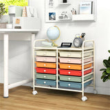 12-Drawer Rolling Storage Cart - 2-Row 10-Storey, Multicolor Drawers, 4 Wheels , White 85327613