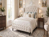 King Size Upholstered Platform Bed Frame with Velvet Tufted Headboard, Heavy Duty Metal Slats W636P557212