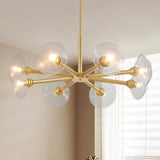 Modern Gold 8-Light Sputnik Chandelier with Clear Glass Shades, Mid-Century Hanging Pendant Light W1340P233173