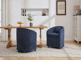 059-Set of 1 Chenille Fabric Dining Armchair With Back Cushion and Universal Wheels,Blue W527P242556