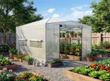 8*12ft Plastic Sprayed Iron Pipe PE Mesh Foldable Greenhouse Shed White 09240301