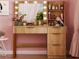 Oak-colored particleboard with a textured melamine veneer, 4-drawer, 2-tier vanity table with 10 18944557