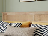 King Size Solid Wood Bed with Rattan Headboard, Rubber Wood Bed with Central Support Beams and W504P444380