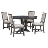 5-Piece Set Extendable Round Table and 4 Upholstered Chairs Farmhouse Set for Kitchen, 70221915