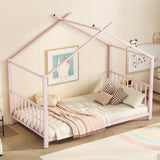 Twin Size Metal House Platform Bed, Pink MF322835AAH