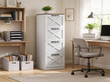 Farmhouse Vertical Printer Stand with X Pattern, 4-Drawer Storage Cabinet Fits Letter Files, White 32187189