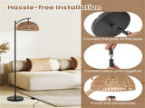 Floor Lamp with Foot Pedal Switch - Stable Base 8&deg Stability Test, Black Metal & Paper Rope 44264757