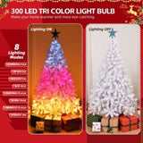 6 FT Pre-lit Artificial Christmas Tree, Xmas Tree Hinged Branches with 300 Cold/Pink/Warm 28553387