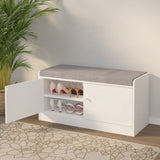 Shoe Storage Bench with 2 Door Cabinet, Entryway Bench with Shoe Storage, Shoe Bench with Cushion, W760P206351