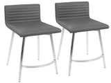 Mason Contemporary Swivel Counter Stool in Stainless Steel, Walnut Wood, and Grey Faux Leather by B202P222087