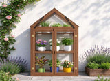 Wooden Cold Frame Mini Greenhouse with 2 Adjustable Shelves, Transparent PVC Cover, Lockable Double 33787542