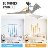 52 Inch Brushed Nickel Ceiling Fan Light With 6 Speed Remote Energy-saving DC Motor 52K012BN