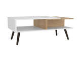 Coffee Table, 2 Shelves, 4 legs, White / Natural Oak B097P262371