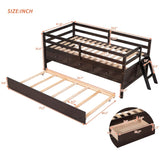 ZNTS Low Loft Bed Twin Size with Full Safety Fence, Climbing ladder, Storage Drawers and Trundle Espresso WF312991AAP