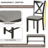 6-Piece Kitchen Dining Table Set Wooden Rectangular Dining Table, 4 Fabric Chairs and Bench Family 82897047