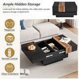 ON-TREND 31.4'' x 31.4'' Square Coffee Table with Sliding Tabletop, High Gloss Center Table with N721P180696B