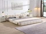 Elegant Beige Chenille Upholstered Bed with Checkerboard Design, King, Beige N769P264802A