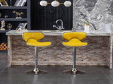 Masaccio Velvet Upholstered Adjustable Swivel Barstool, Set of 2, Yellow T2574P164847