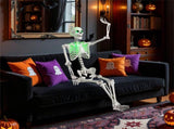 5.5ft Life-Size Pre-Lit Halloween Skeleton - Built-In Green LED Lights , Fully Poseable 34901388