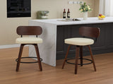 Swivel Bar Stools Set of 2, 26" Upholstered Faux Leather Counter Height Barstools with Walnut Back & W1143P300154