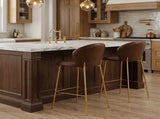 Kira Indoor Upholstered Bar Stool, Dark Brown Faux Leather with Metal Frame, Set of 2 N775P263305D