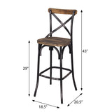 Antique Black and Antique Oak Bar Stool with Cross Back B062P181304