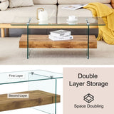 43.3 Inch Modern Two-Tier Coffee Table - An Elegant Combination of Clear Glass and Light Wood W2920P226066