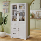 3 doors 3 drawers 5 layers Triamine board veneer 78*38.5*170cm display cabinet white N001 52480970