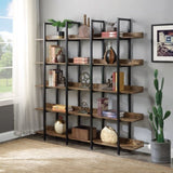 ZNTS [VIDEO] 5 Tier Bookcase Home Office Open Bookshelf, Vintage Industrial Style Shelf with Metal Frame, 93102675