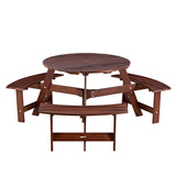 ZNTS Outdoor 6 Person Picnic Table, 6 person Round Picnic Table with 3 Built-in Benches, Umbrella Hole, W2275P149763