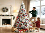 9 FT Snow Flocked Artificial Christmas Tree with 1498 Branch Tips, Hinged PVC Xmas Tree Foldable 32969360