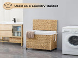 160L 3-Section Laundry with Lid and Wheels, Woven Natural Water Hyacinth Rolling Laundry 28759343