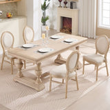 French Country Dining Chairs Set of 2, Upholstered Chairs with Round Back, Wire drawing and carving W3426P324205