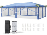 10x20 ft Instant Pop Up Canopy Tent Blue, 6 Mesh Panels 2 Doors 4 Net Sides, 07293396