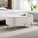 ZNTS Ivory White Storage Ottoman for End of Bed Gold Legs, Modern Ivory White Faux Fur Entryway W117082032