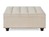 Large square storage ottoman with wooden legs, Upholstered button tufted coffee table with nail W2186142955